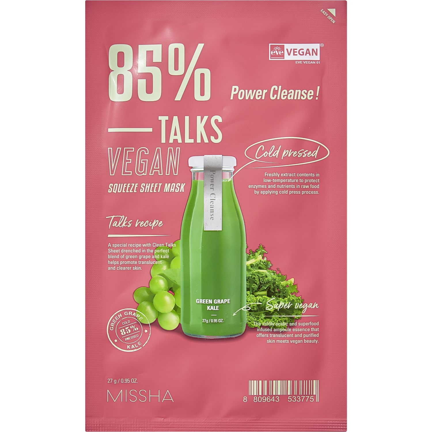Миша Тканевая увлажняющая маска для лица Talks Vegan Squeeze Power Cleance, 27 г (Missha, Маски) фото 0