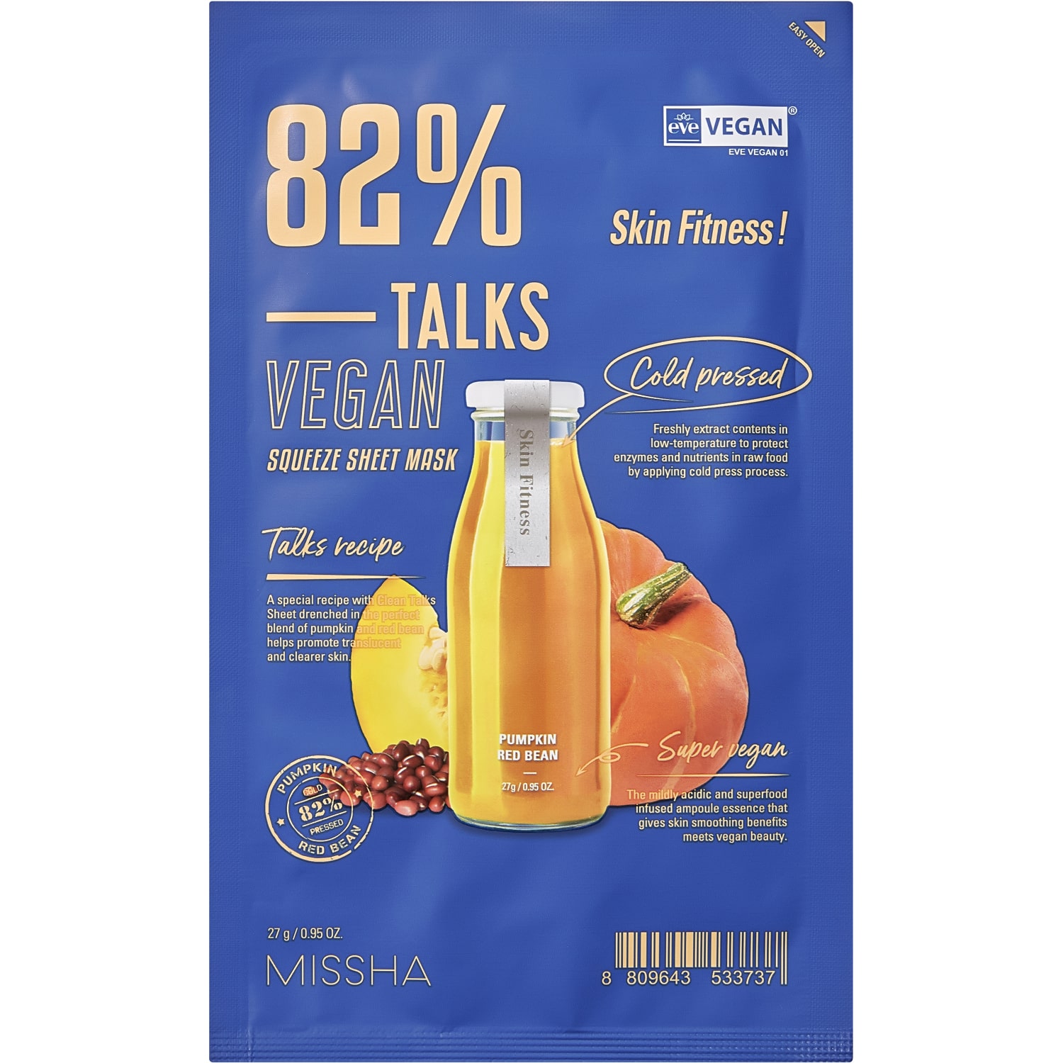 цена Missha Тканевая увлажняющая маска для лица Talks Vegan Squeeze Skin Fitness, 27 г (Missha, Маски)