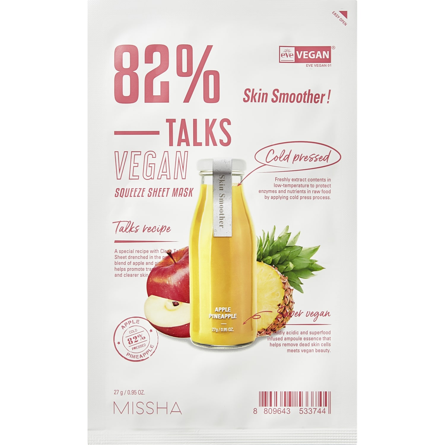 Missha Тканевая увлажняющая маска для лица Talks Vegan Squeeze Skin Smoother, 27 г (Missha, Маски)