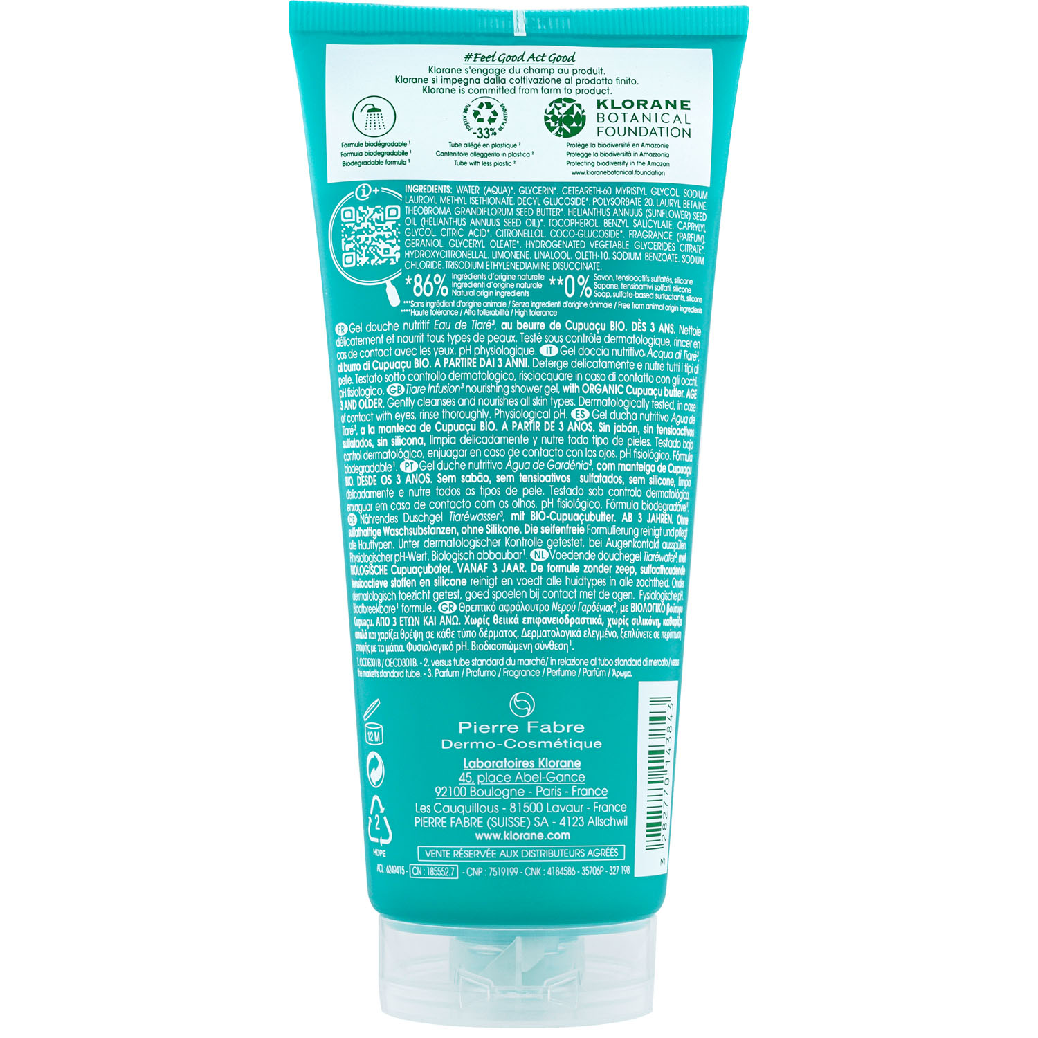 Клоран Питательный гель для душа вода Тиаре, 200 мл (Klorane, Купуасу) фото 2