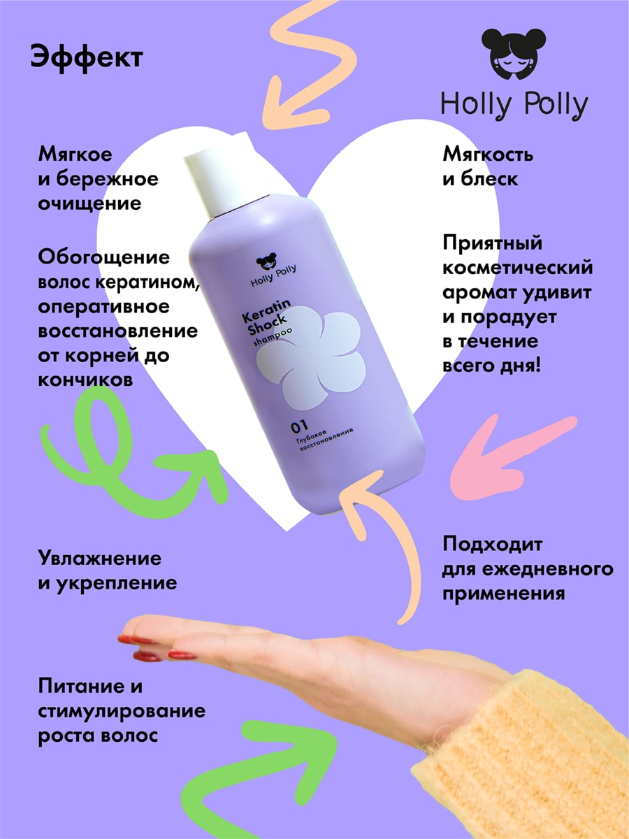 Холли Полли Восстанавливающий шампунь, 400 мл (Holly Polly, Keratin Shock) фото 3