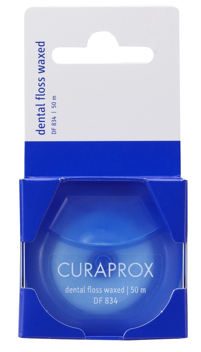 Curaprox Межзубная мятная нить, 50 м (Curaprox, Зубные нити) зубная нить azdent 10 рулонов встроенная катушка воск с мятным вкусом европейская сменная зубная нить с плоским проводом 50 м рулон