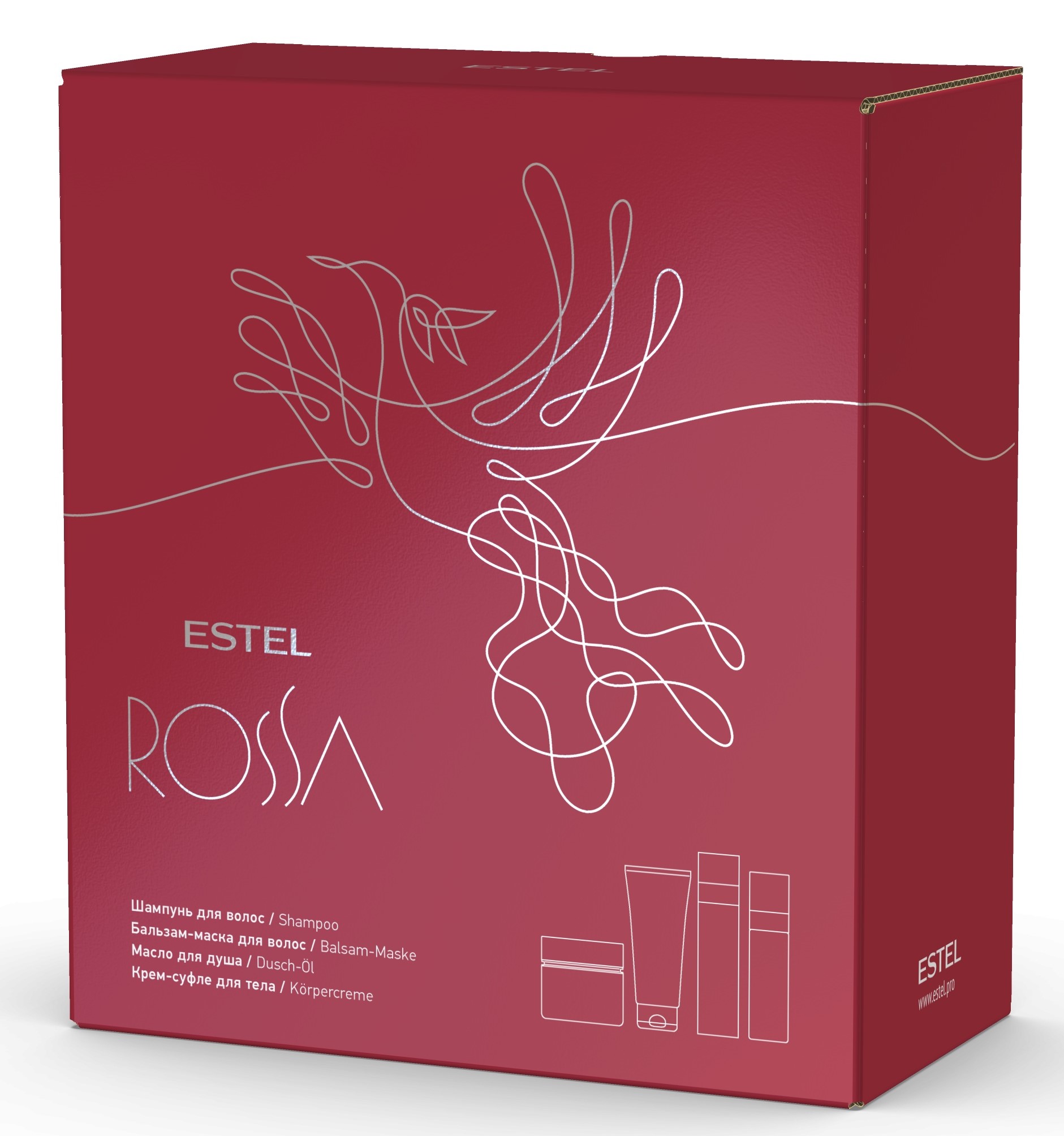 Эстель Подарочный набор парфюмерных компаньонов Rossa: шампунь 250 мл + бальзам-маска 200 мл + масло 150 мл + крем-суфле 200 мл (Estel, Rossa) фото 0