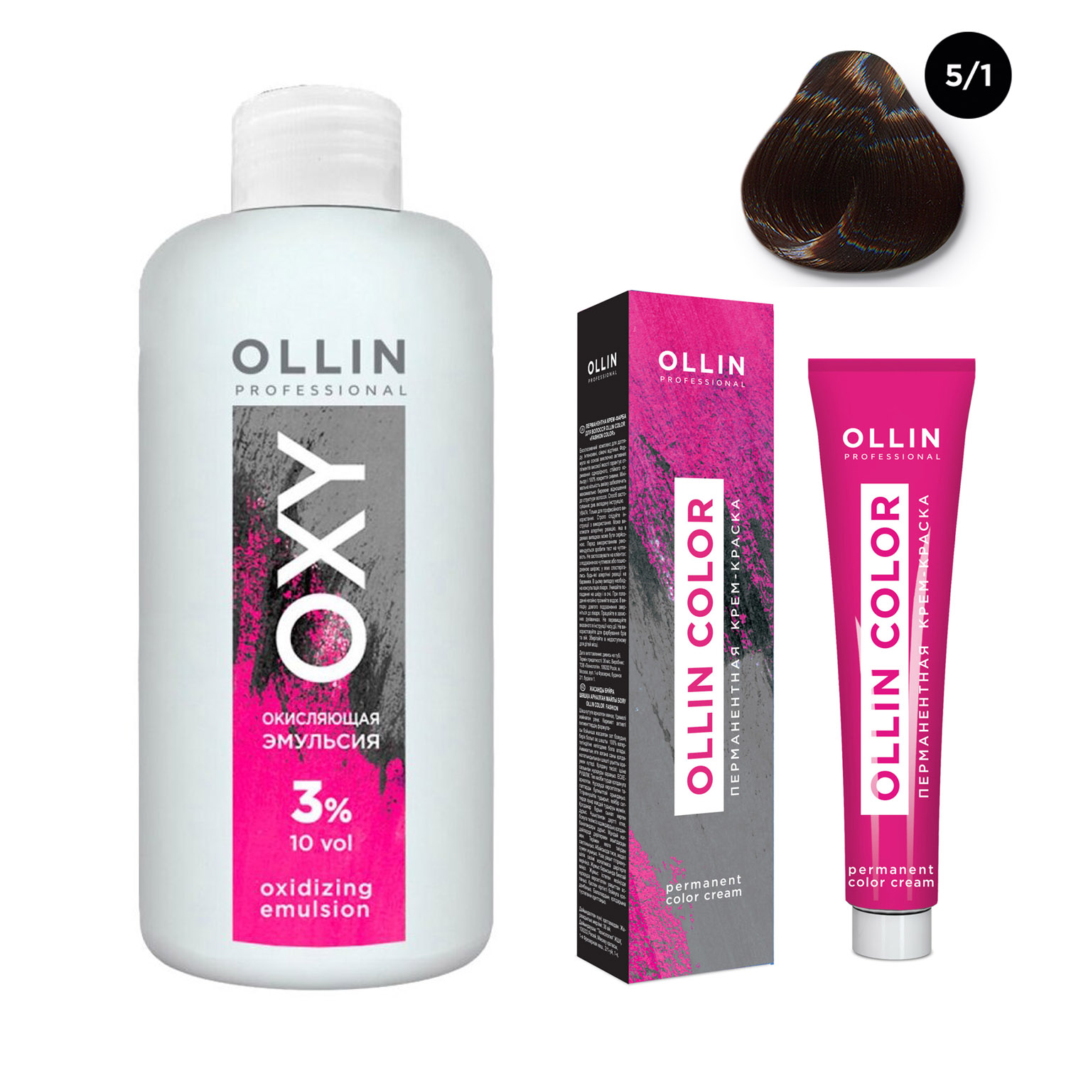 Ollin Professional Набор Перманентная крем-краска для волос Ollin Color оттенок 5/1 светлый шатен пепельный 100 мл + Окисляющая эмульсия Oxy 3% 150 мл (Ollin Professional, Ollin Color) фото