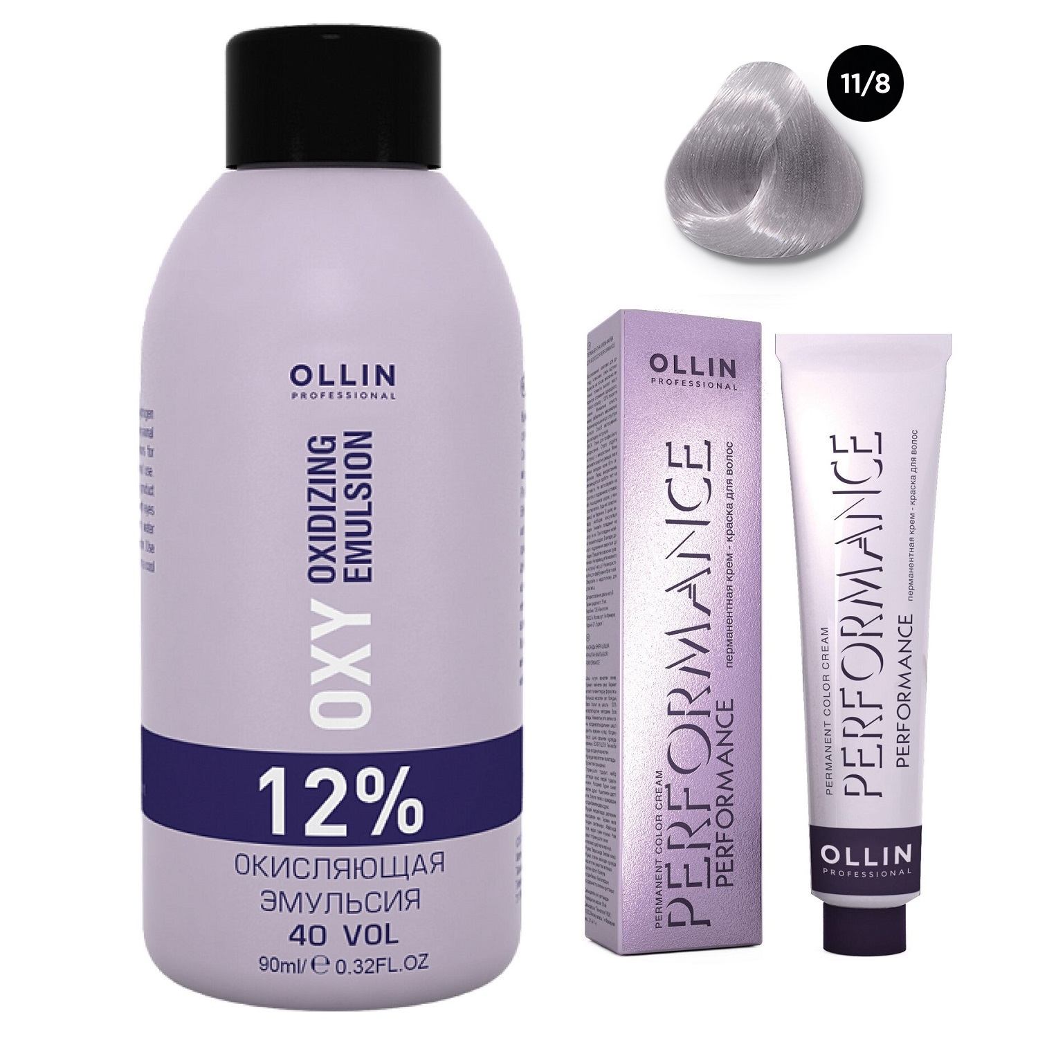 Купить Ollin Professional Набор Перманентная крем-краска для волос Ollin Color оттенок 11/8 специальный блондин жемчужный 60 мл + Окисляющая эмульсия Oxy 12% 90 мл (Ollin Professional, Performance), Россия