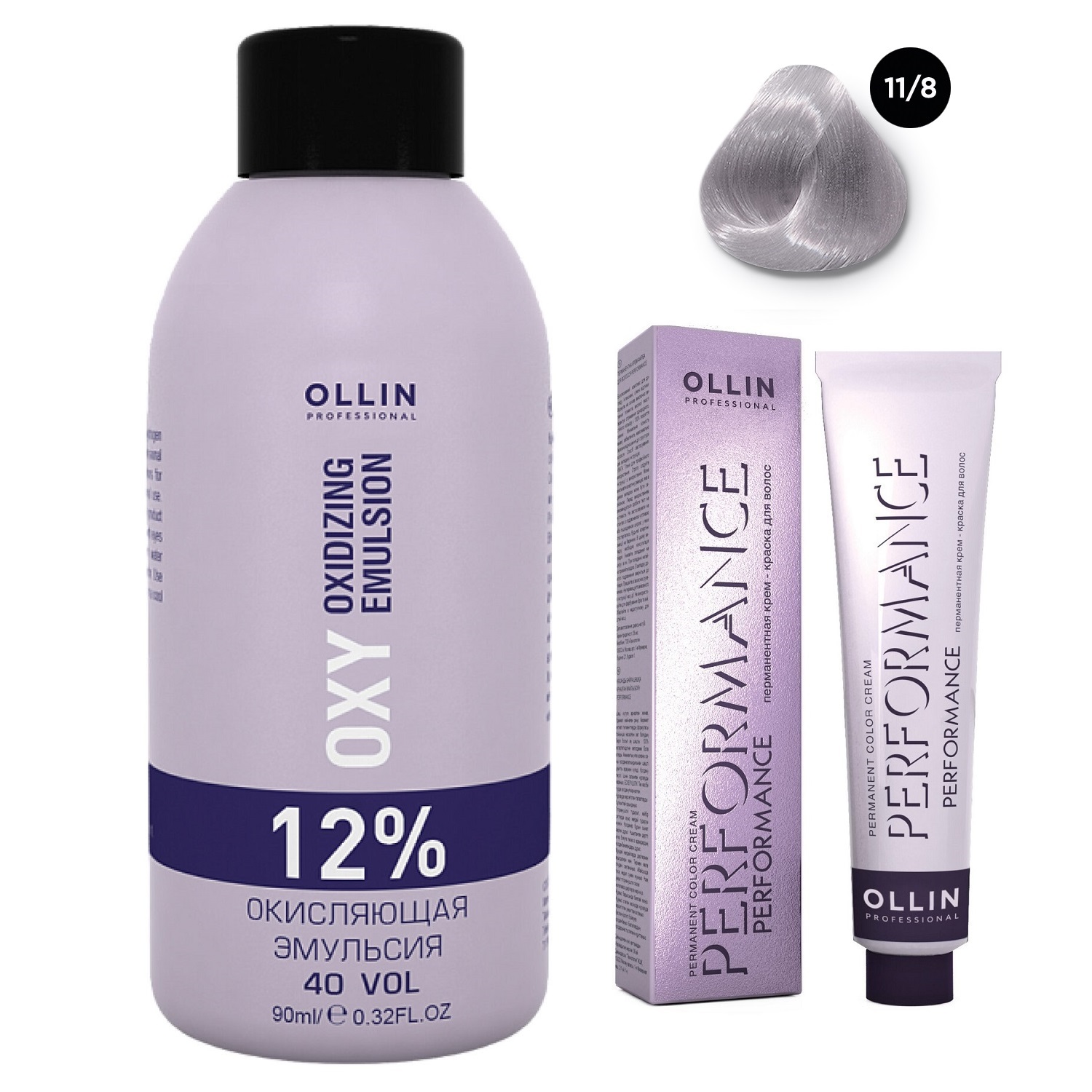 Ollin Professional Набор Перманентная крем-краска для волос Ollin Color оттенок 11/8 специальный блондин жемчужный 60 мл + Окисляющая эмульсия Oxy 12% 90 мл (Ollin Professional, Performance)