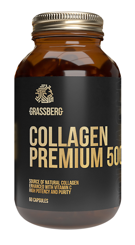 Grassberg Биологически активная добавка к пище Collagen Premium 500 мг + витамин C 40 мг, 60 капсул (Grassberg, ) биологически активная добавка к пище omega 3 premium 60% 1000 мг 60 капсул
