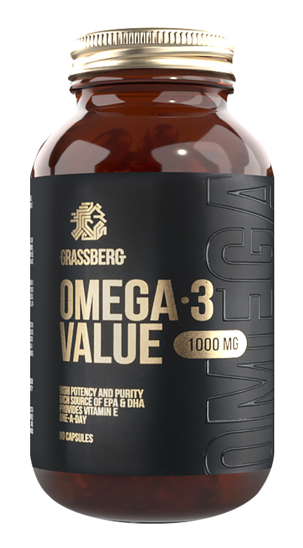 Grassberg Биологически активная добавка к пище Omega 3 Value 30% 1000 мг, 120 капсул (Grassberg, ) wiley s finest рыбий жир диких аляскинских рыб максимальное содержание эпк 1250