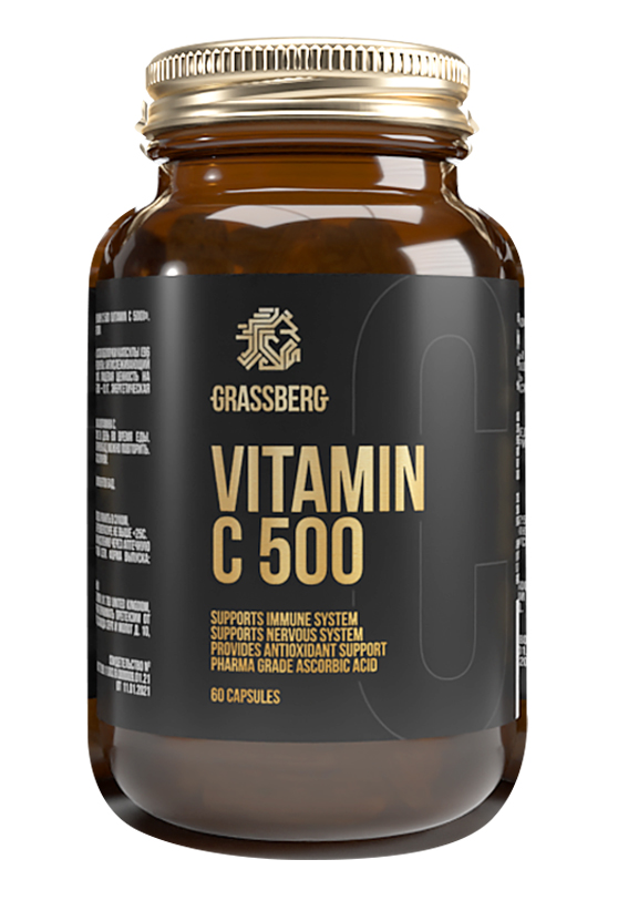 Grassberg Биологически активная добавка к пище Vitamin C 500 мг, 60 капсул (Grassberg, ) grassberg биологически активная добавка к пище skin hair nails 60 капсул grassberg