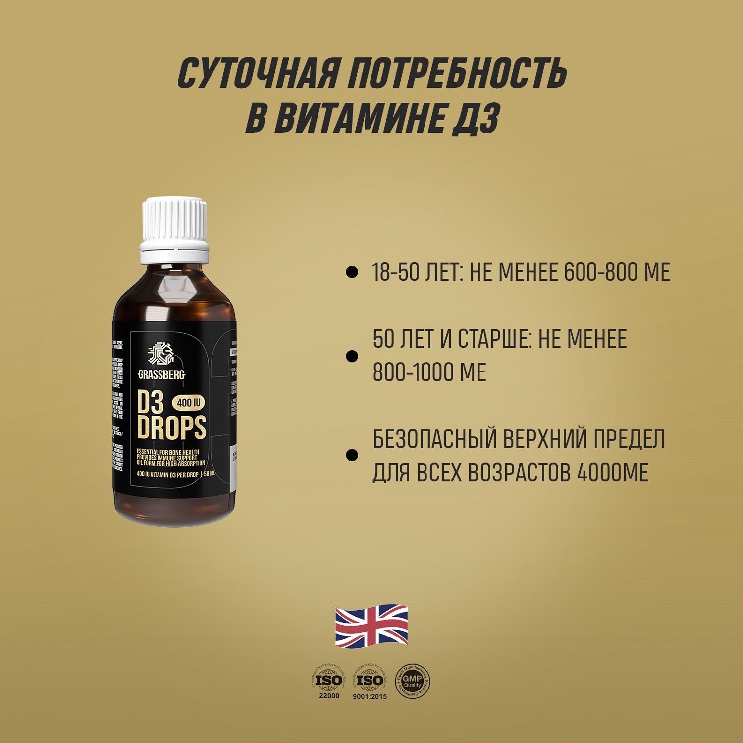 Грасберг Биологически активная добавка к пище Vitamin D3 400IU Drops, 50 мл (Grassberg, Витамины и минералы) фото 7