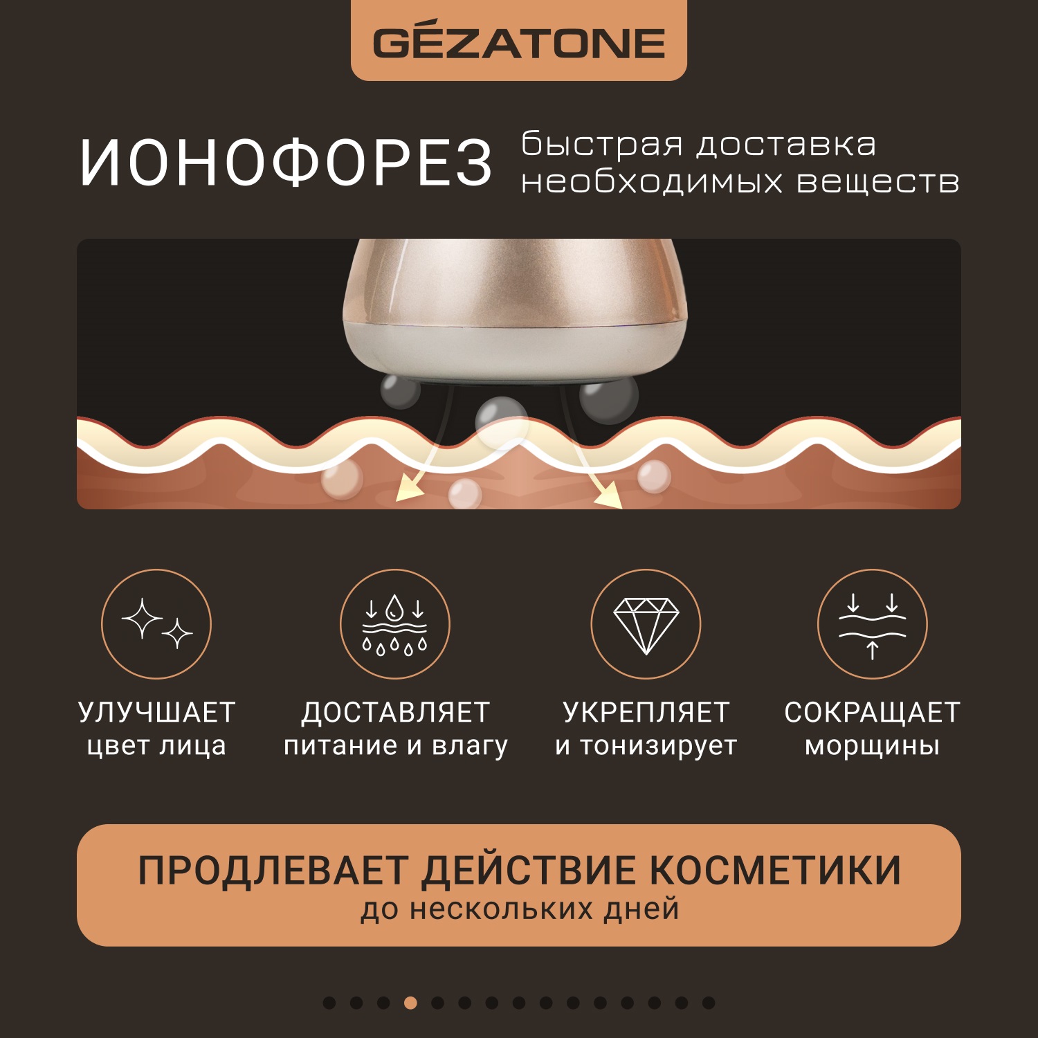 Жезатон Вибромассажер для лица с ионофорезом и LED терапией m810 (Gezatone, Массажеры для лица) фото 5