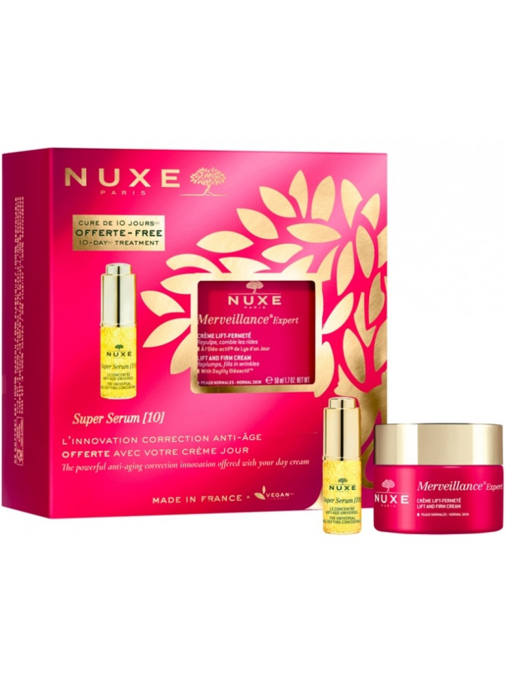 Купить Nuxe Набор: Укрепляющий лифтинг крем, 50 мл + Антивозрастная сыворотка для лица Super Serum (10), 5 мл (Nuxe, Merveillance expert), Франция