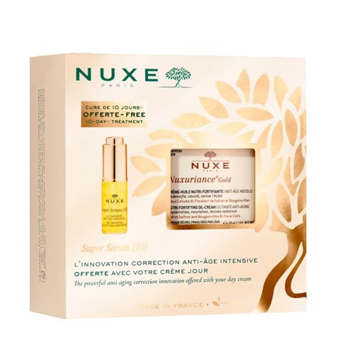 Купить Nuxe Набор: Питательный восстанавливающий антивозрастной крем для лица, 50 мл + Антивозрастная сыворотка для лица Super Serum (10), 5 мл (Nuxe, Nuxuriance Gold), Франция