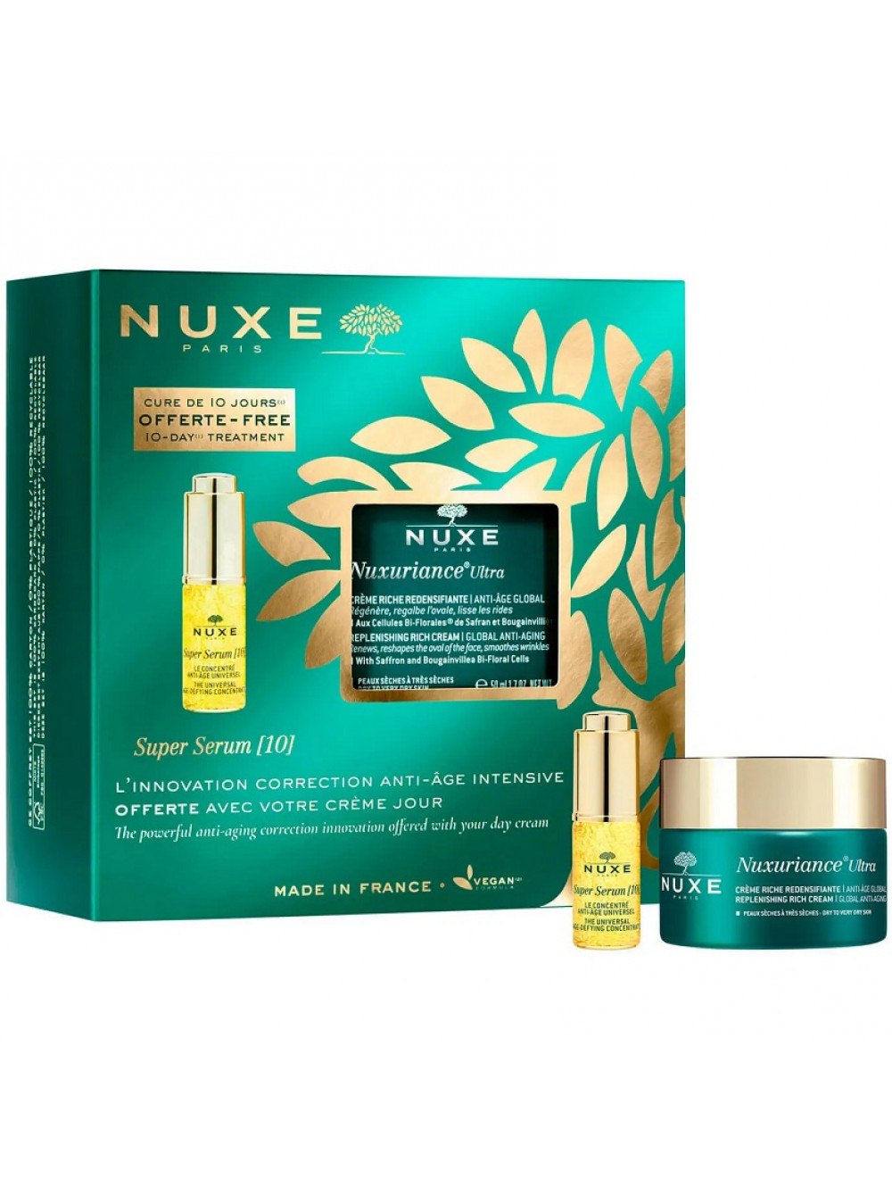 Купить Nuxe Набор: Насыщенный укрепляющий антивозрастной крем для лица, 50 мл + Антивозрастная сыворотка для лица Super Serum (10), 5 мл (Nuxe, Nuxuriance Ultra), Франция