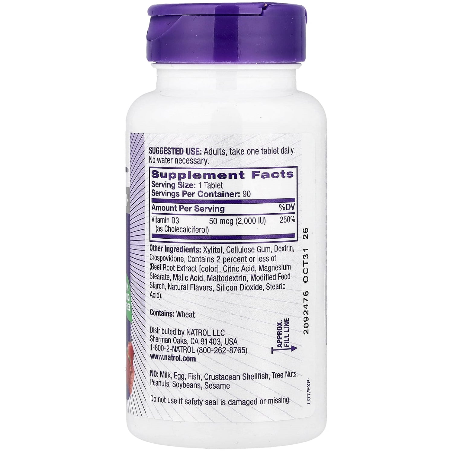 Натрол Витамин D3 быстрорастворимый со вкусом клубники 2000, 90 таблеток (Natrol, Витамины) фото 1