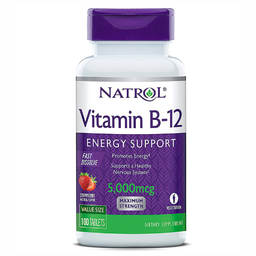 Натрол Витамин B-12 быстрорастворимый со вкусом клубники 5000 мкг, 100 таблеток (Natrol, Витамины и минералы) фото 0