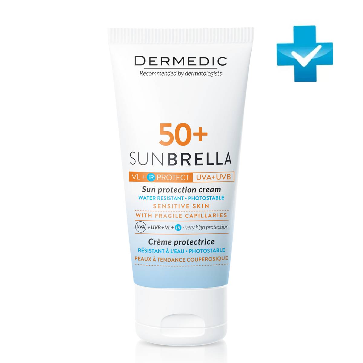 Dermedic Солнцезащитный крем для чувствительной кожи SPF 50+ Sun Protection Cream Sensitive Skin, 50 мл (Dermedic, Sunbrella) dermedic детский солнцезащитный крем для лица spf 50 baby sun protection cream 50 г dermedic sunbrella