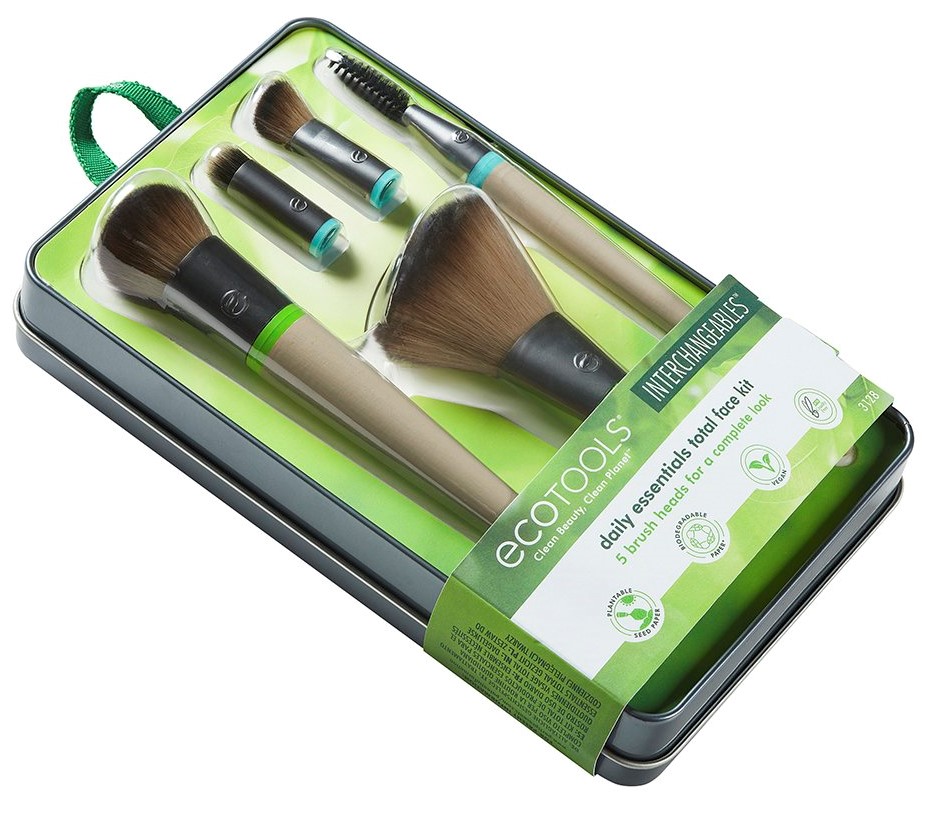 Эко Тулс Набор кистей для макияжа Daily Essentials Total Face Kit: 5 сменных насадок и 2 ручки (Eco Tools, Interchangeables) фото 4