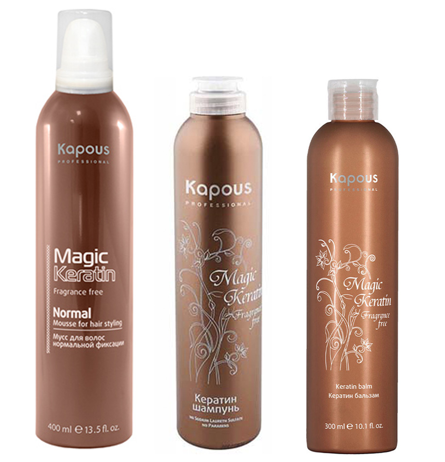 Капус Профессионал Набор для волос Magic Keratin (шампунь 300 мл + бальзам 300 мл + мусс 400 мл) (Kapous Professional, Fragrance free) фото 0