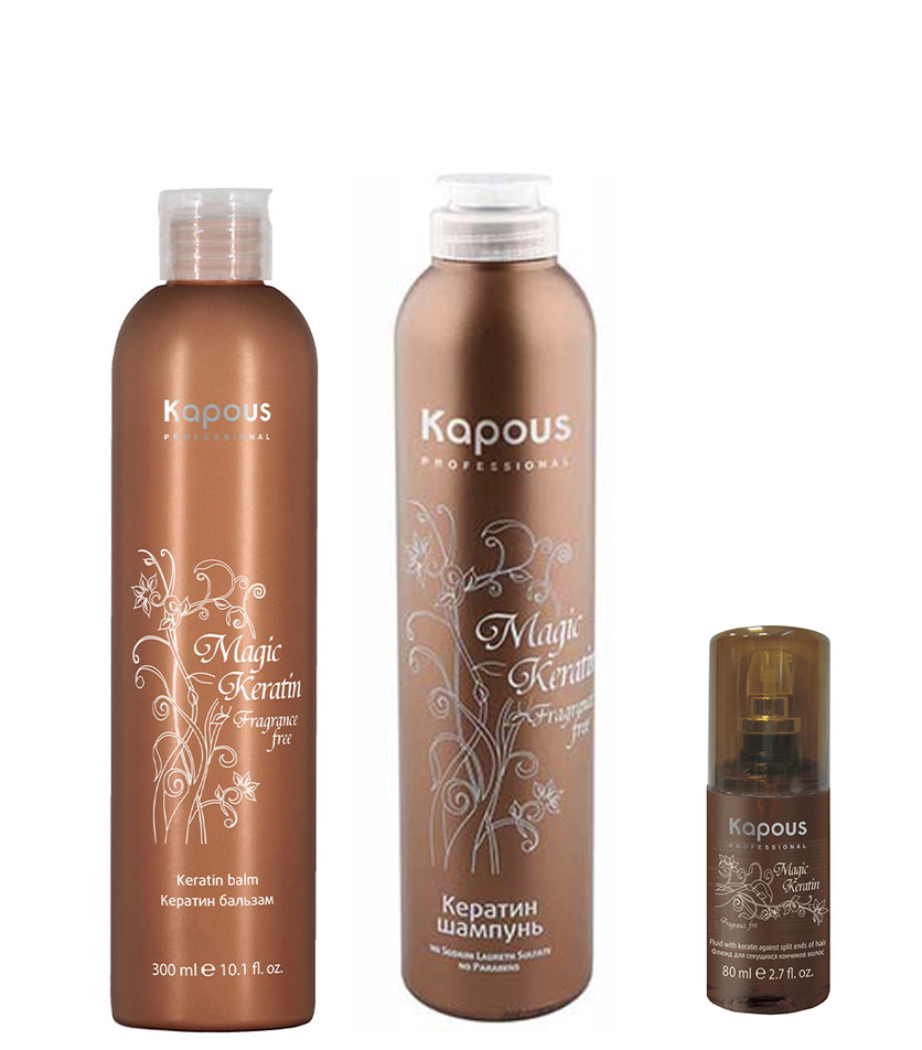 Капус Профессионал Набор для волос Magic Keratin (шампунь 300 мл + бальзам 300 мл + флюид 80 мл) (Kapous Professional, Fragrance free) фото 0