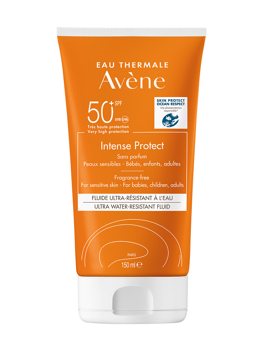 Avene Водостойкий солнцезащитный флюид SPF50+ Intense Protect, 150 мл (Avene, Suncare) флюид солнцезащитный для лица и тела водостойкий spf50 eau thermale avene intence protect 150 мл