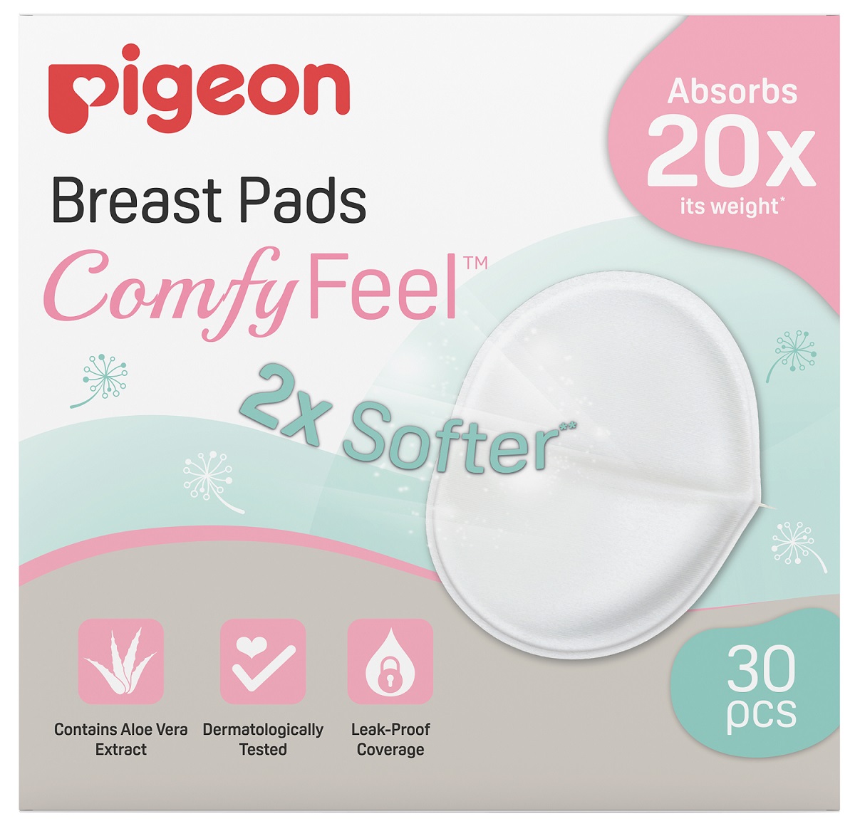 Пиджин Вкладыши для бюстгальтера с алоэ Comfy Feel Breast Pads, 30 шт (Pigeon, Грудное вскармливание) фото 0