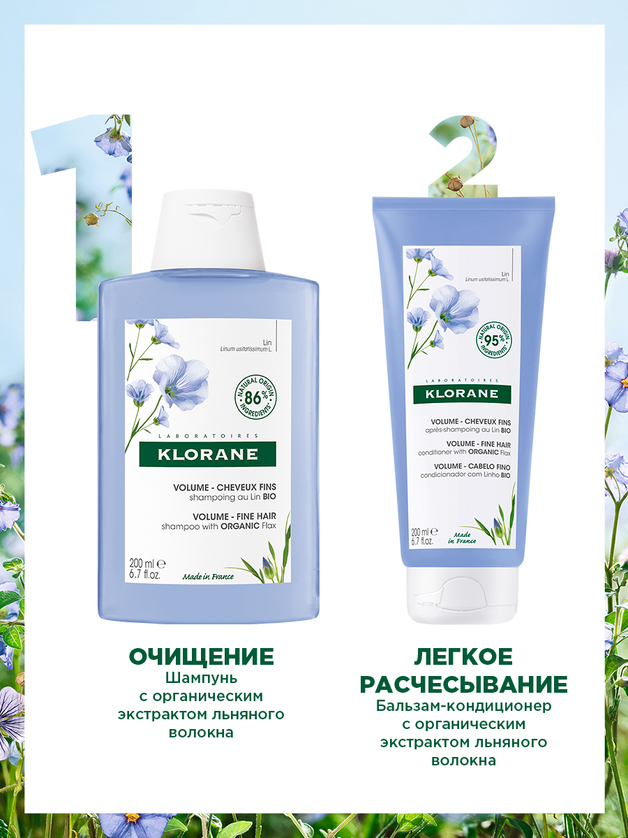 Клоран Шампунь с органическим экстрактом льняного волокна, 200 мл (Klorane, Лён) фото 4