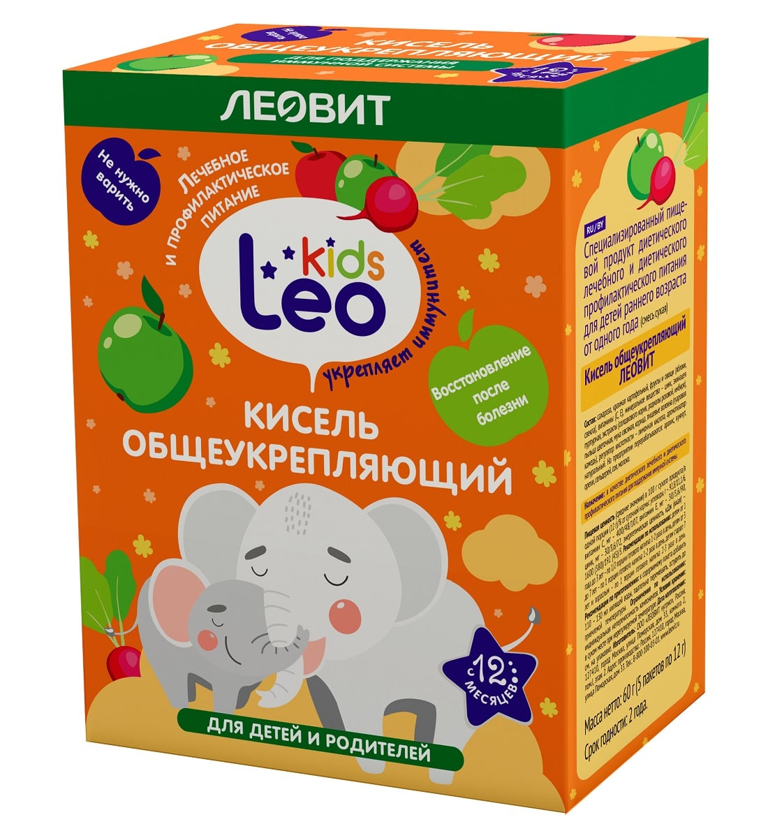 Купить Леовит Кисель общеукрепляющий для детей, 5 пакетов х 12 г (Леовит, Leo Kids), Россия