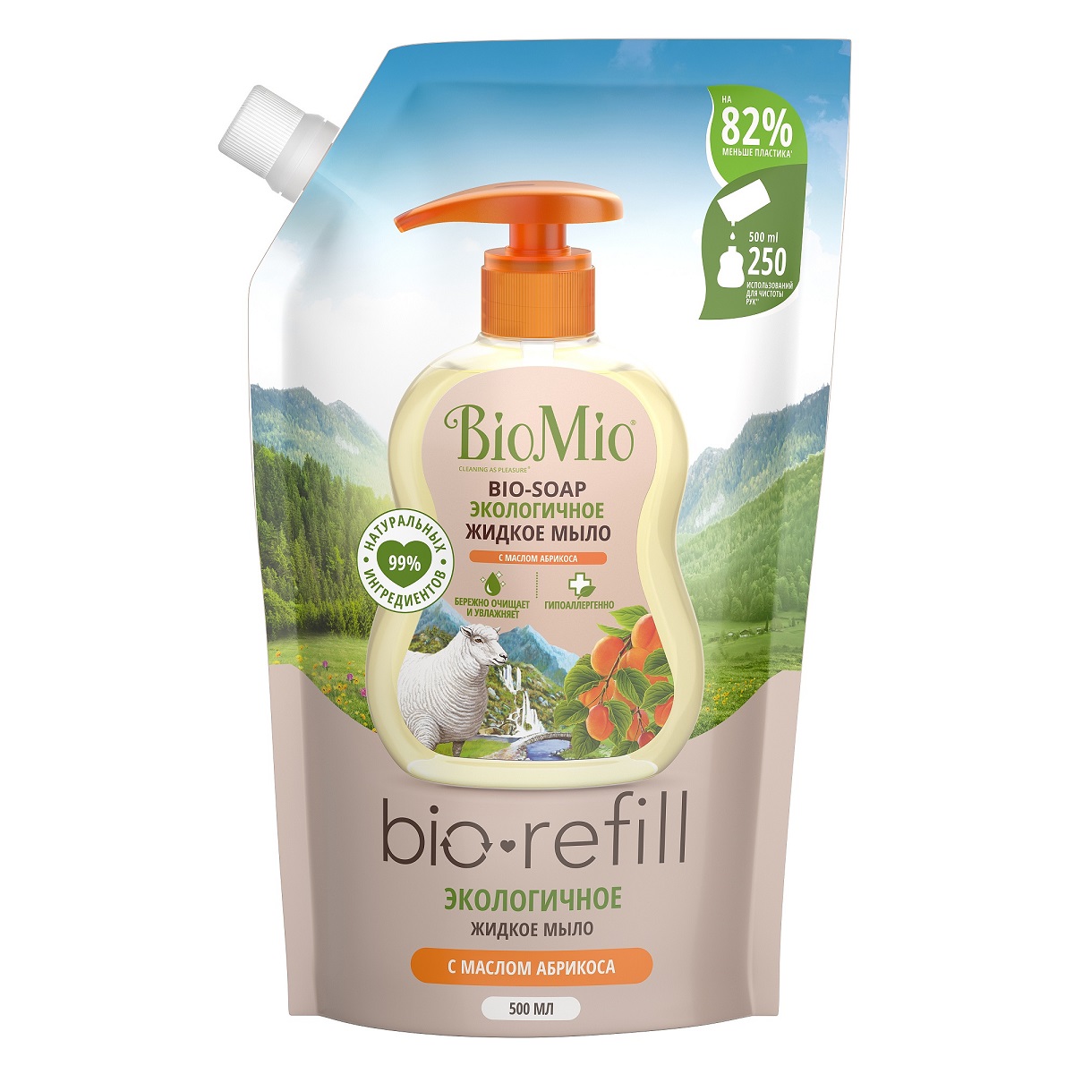 БиоМио Экологичное жидкое мыло с маслом абрикоса (сменный блок), 500 мл Refill (BioMio, Мыло) фото 0
