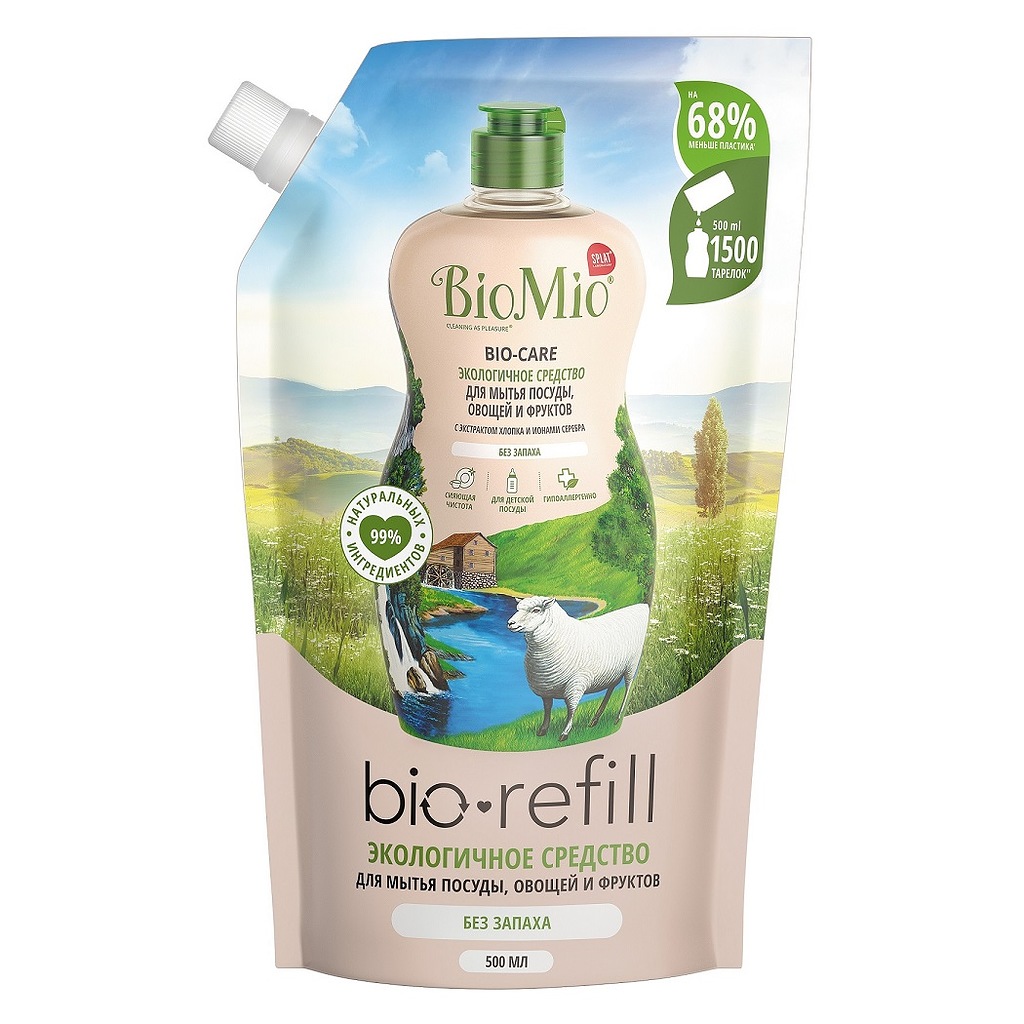БиоМио Экологичное средство без запаха для мытья посуды (сменный блок), 500 мл Refill (BioMio, Посуда) фото 0
