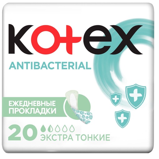 Kotex Ежедневные антибактериальные экстратонкие прокладки, 20 шт. фото