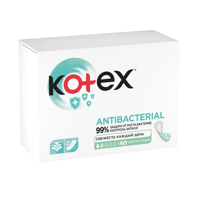 цена Kotex Ежедневные антибактериальные экстратонкие прокладки, 40 шт (Kotex, Ежедневные)