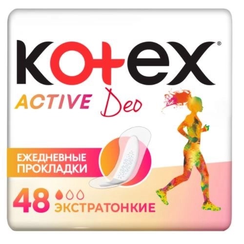 цена Kotex Ежедневные экстратонкие прокладки Active Deo, 48 шт (Kotex, Ежедневные)