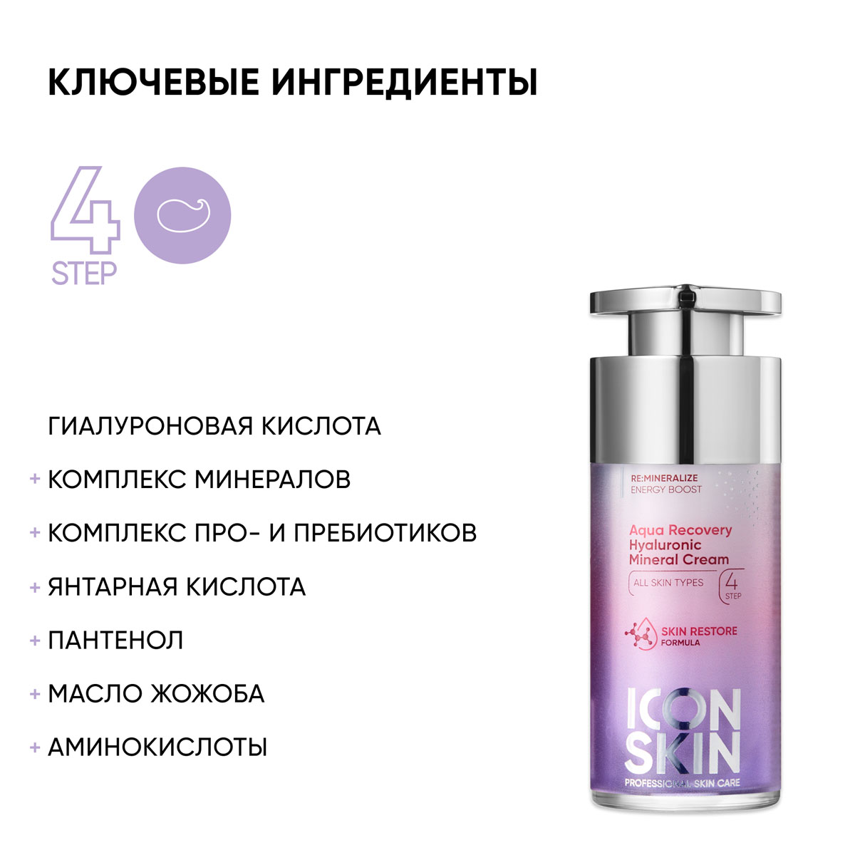Айкон Скин Увлажняющий крем с гиалуроновой кислотой и минералами Aqua Recovery, 30 мл (Icon Skin, Re:Mineralize) фото 3
