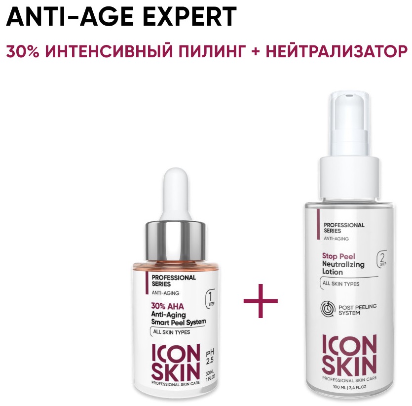 Айкон Скин Набор: Омолаживающий пилинг и нейтрализующий лосьон, 30% AHA (Icon Skin, Professional Series) фото 1