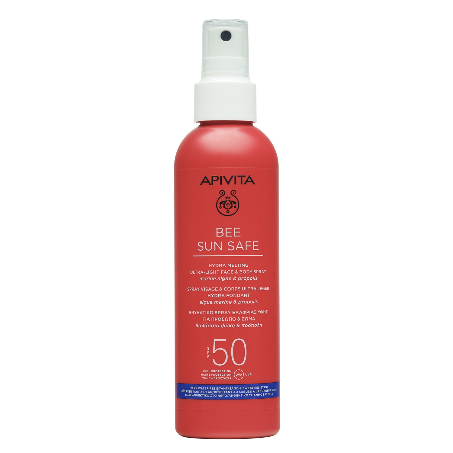 Apivita Солнцезащитный тающий ультра-легкий спрей для лица и тела SPF50, 200 мл (Apivita, Bee Sun Safe) солнцезащитный спрей spf50 apivita bee sun safe 200 мл