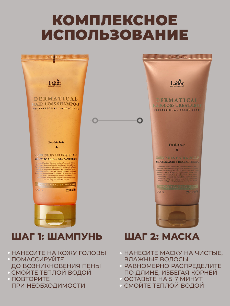 ЛаДор Укрепляющий шампунь против выпадения для тонких волос Hair-Loss Shampoo Thin Hair pH 4.8, 200 мл (La'Dor, Dermatical) фото 4