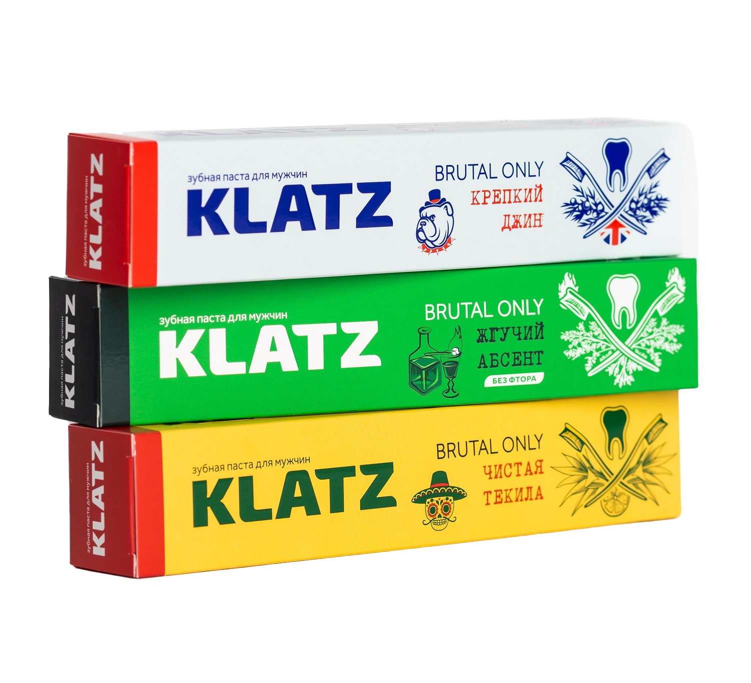 Клатц Набор для мужчин: зубная паста Чистая текила 75 мл + зубная паста Крепкий джин 75 мл + зубная паста Жгучий абсент 75 мл + зубная щетка 1 шт (Klatz, Brutal only) фото 11