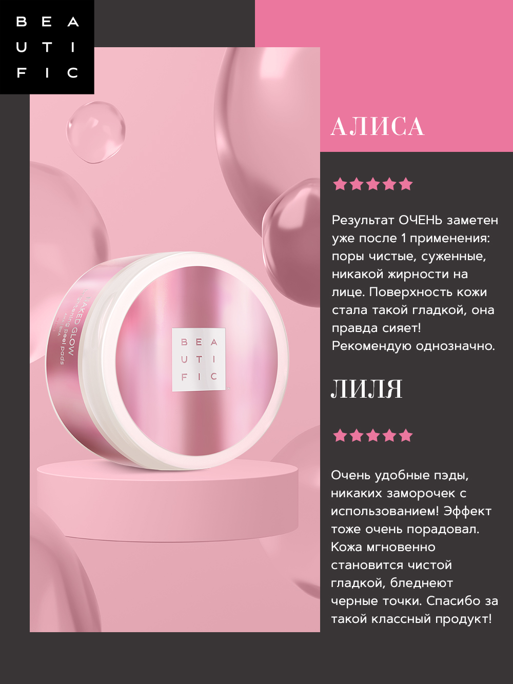 Бьютифик Очищающие пилинг-диски с кислотами Naked Glow, 20 шт (Beautific, Face) фото 8