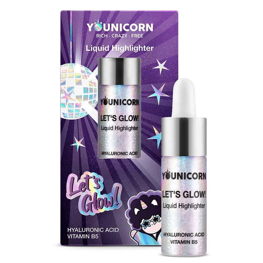 Юникорн Жидкий голографический хайлайтер для лица Let's Glow!, 5 мл (Younicorn, ) фото 0