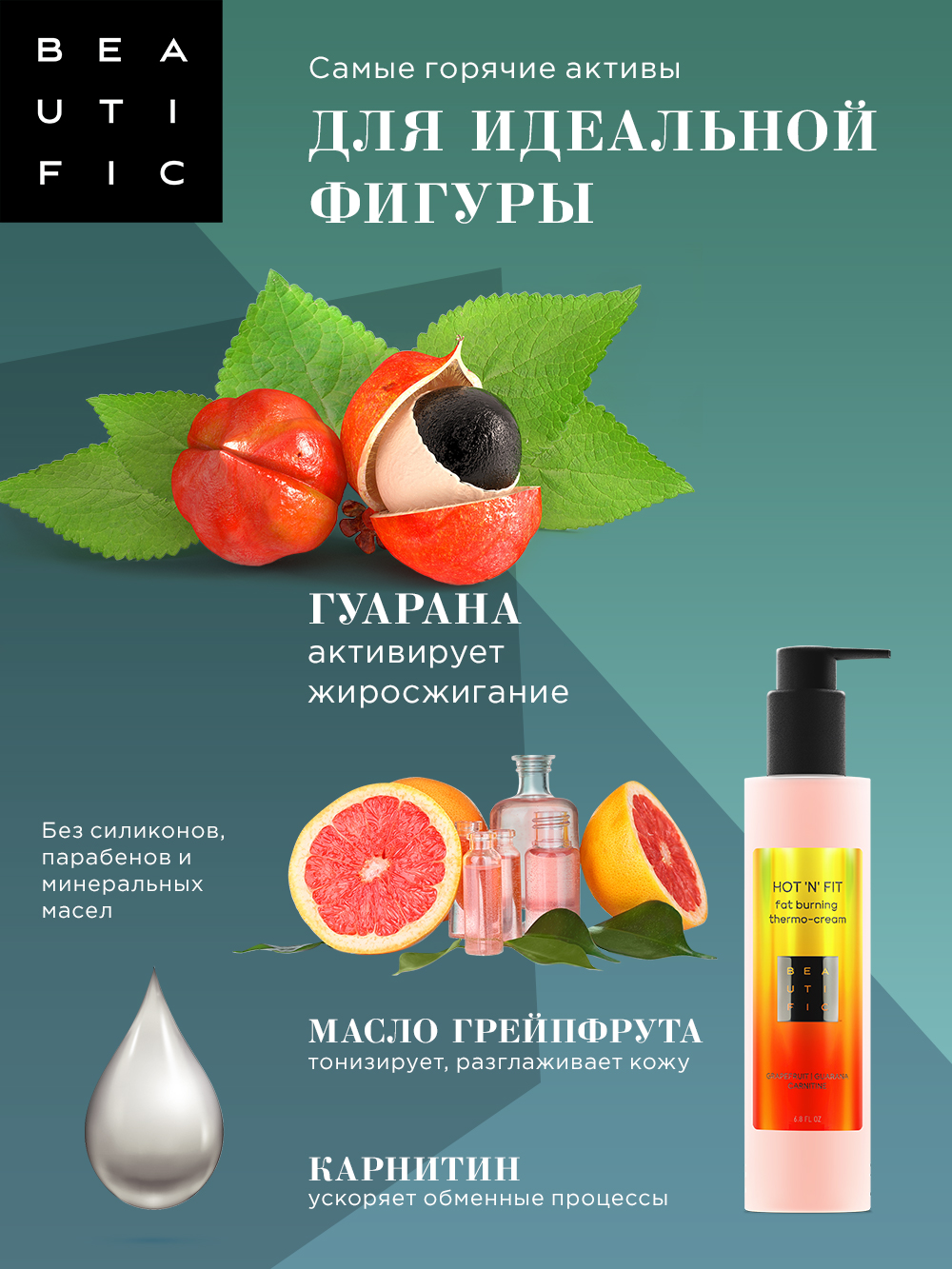 Бьютифик Термоактивный крем для тела для похудения Hot ‘N’ Fit, 200 мл (Beautific, Body) фото 3
