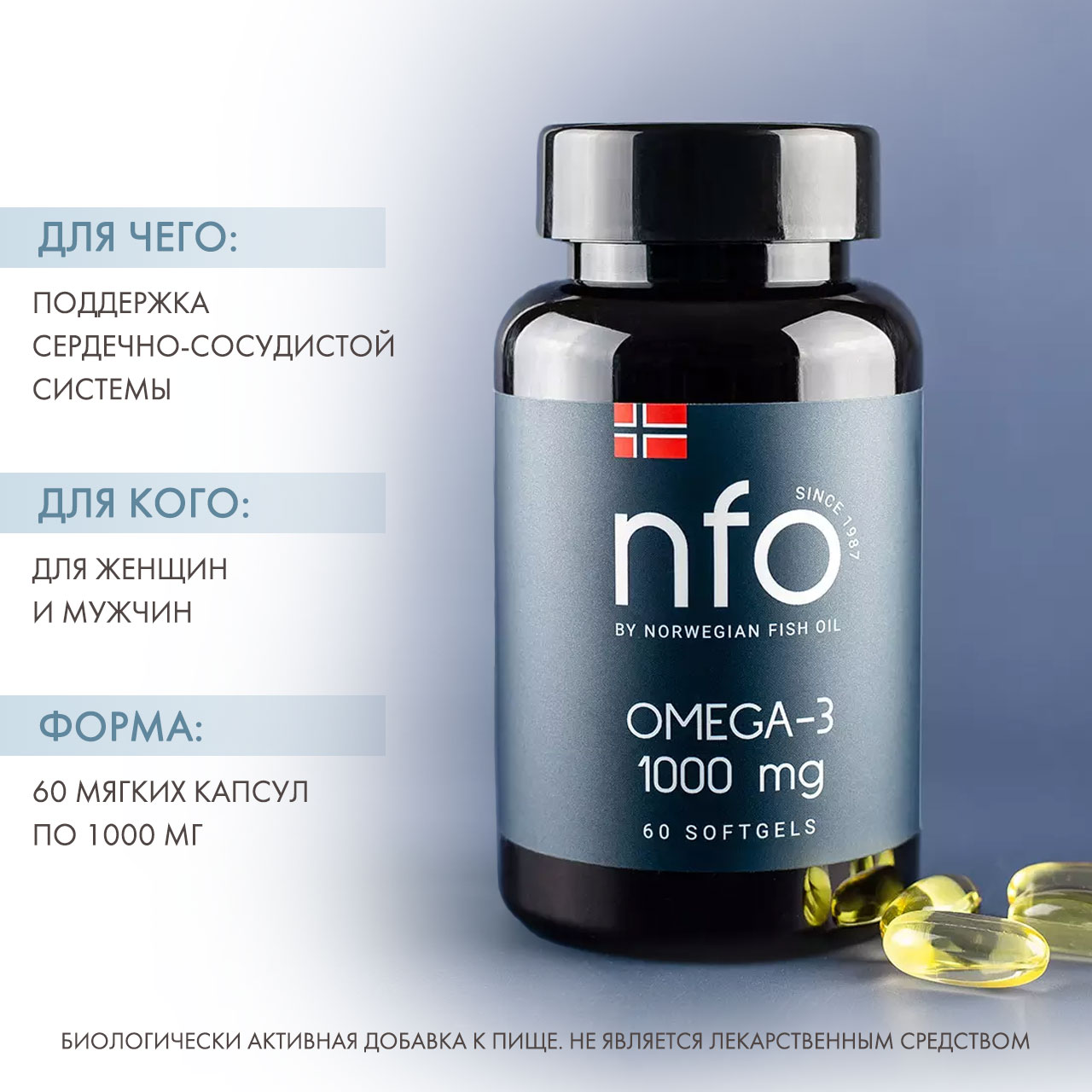 Норвегиан Фиш Ойл Омега 3 1000 мг, 60 капсул (Norwegian Fish Oil, Омега 3) фото 1