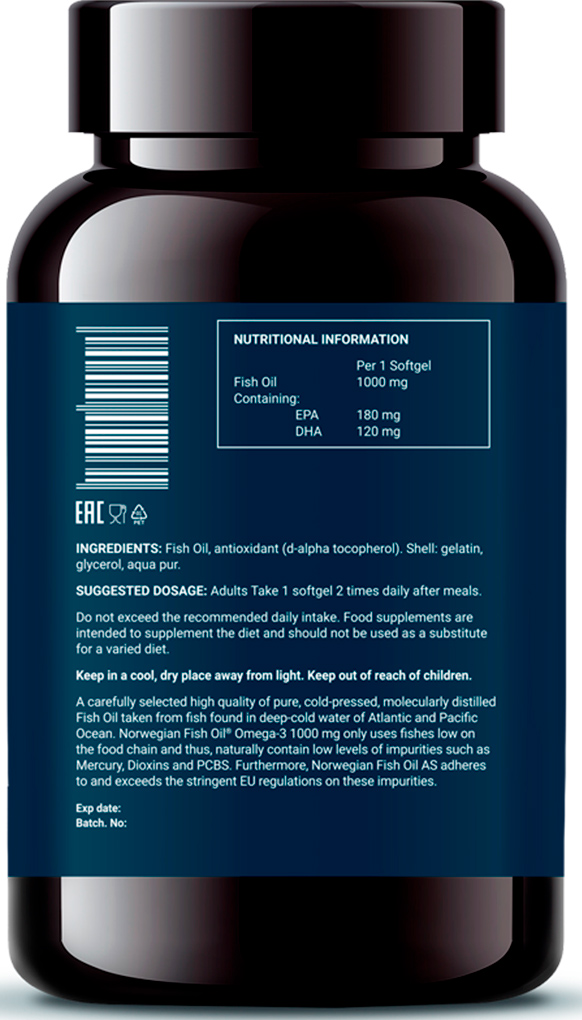 Норвегиан Фиш Ойл Омега 3 1000 мг, 60 капсул (Norwegian Fish Oil, Омега 3) фото 6