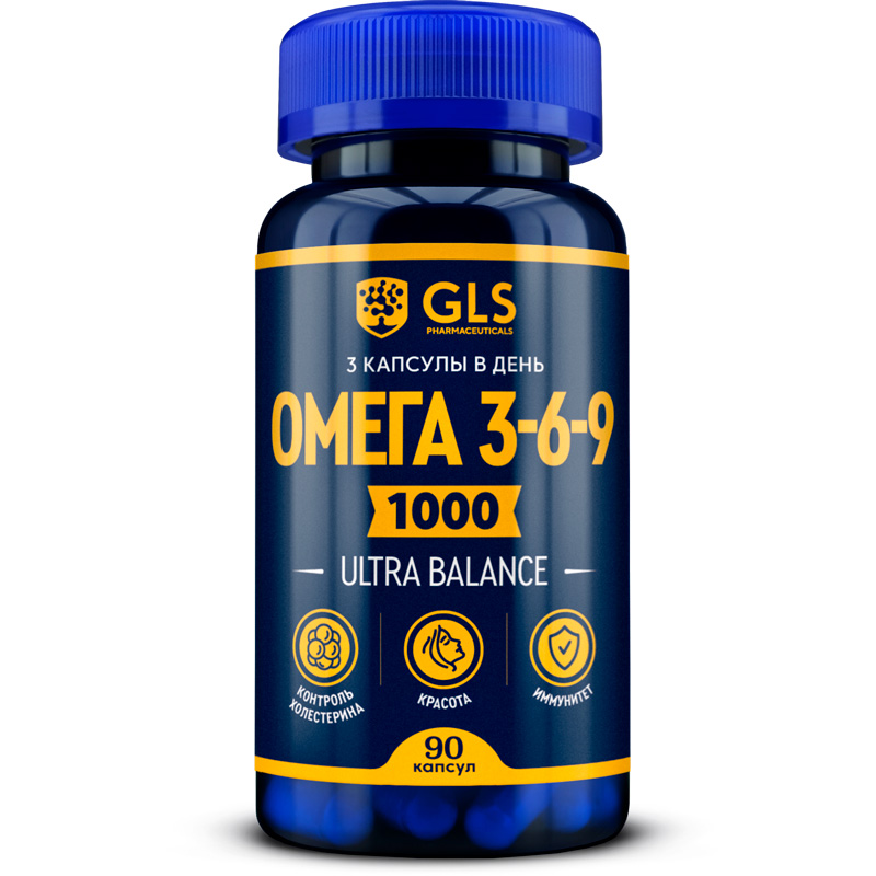  Омега 3-6-9 с рыбьим жиром и льняным маслом, 90 капсул (GLS, Витамины) фото 0