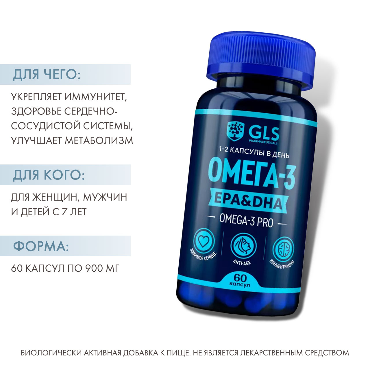  Омега 3, 60 капсул (GLS, Витамины) фото 1