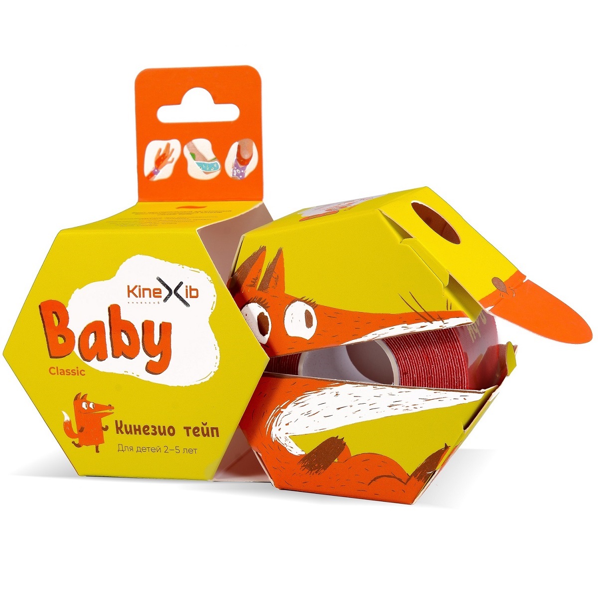 Кинексиб Кинезио тейп Classic Baby 4 см х 4 м красный, принт лиса (Kinexib, Kids) фото 0