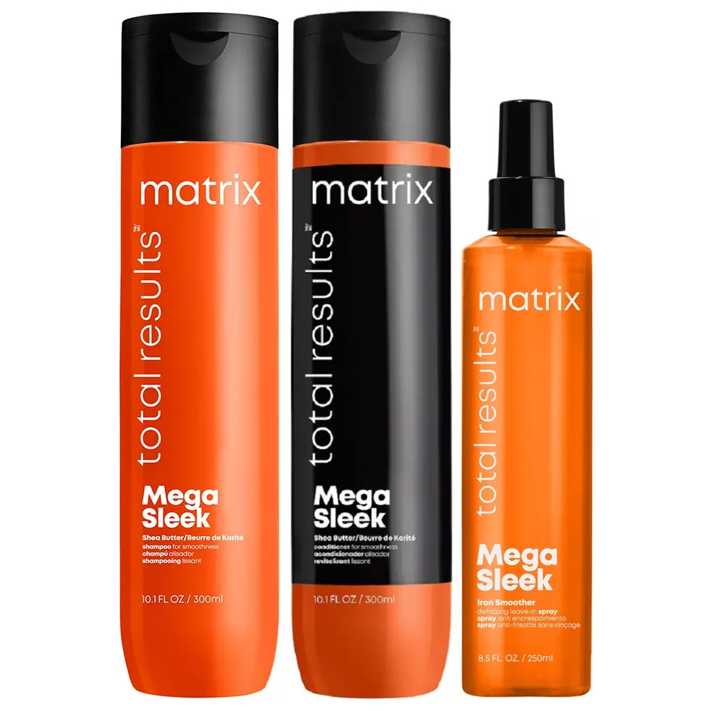Купить Matrix Набор для гладкости волос Total results Mega Sleek: шампунь 300 мл + кондиционер 300 мл + термозащита 250 мл (Matrix, Total results), США