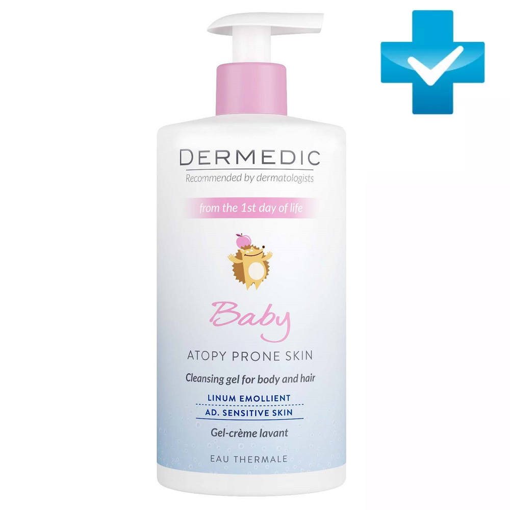 Dermedic Очищающий крем-гель с 1 дня жизни Baby Atopy Prone Skin Cleansing gel for body and hair, 500 мл (Dermedic, Linum Emolient Baby) dermedic linum emollient baby очищающий крем гель с первого дня жизни 500мл