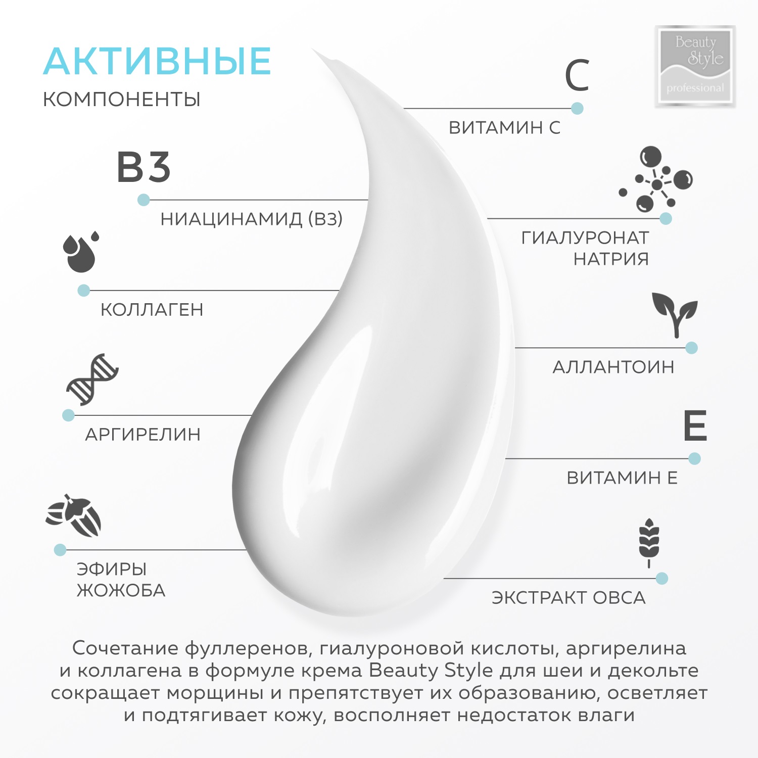 Бьюти Стайл Подтягивающий крем с фуллеренами и массажным аппликатором для шеи, 120 мл (Beauty Style, Professional product) фото 5