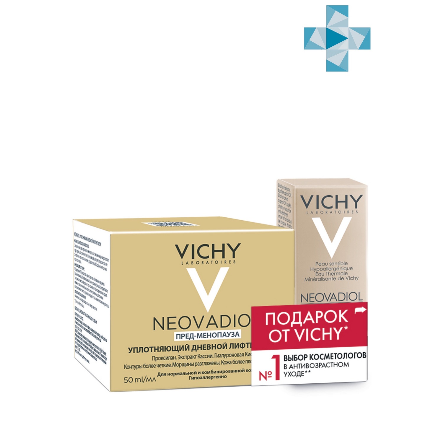 Виши Набор (уплотняющий дневной лифтинг крем для нормальной и комбинированной кожи 50 мл + сыворотка для кожи в период менопаузы, 10 мл) (Vichy, Neovadiol) фото 0